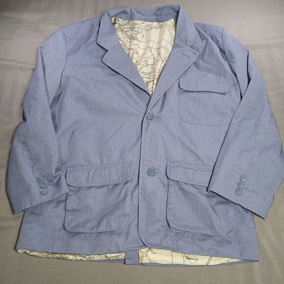 Haband Travelers Chambray Blazer Mens L Blue Map Lined Unstructured Sport Coat - Picture 1 of 12